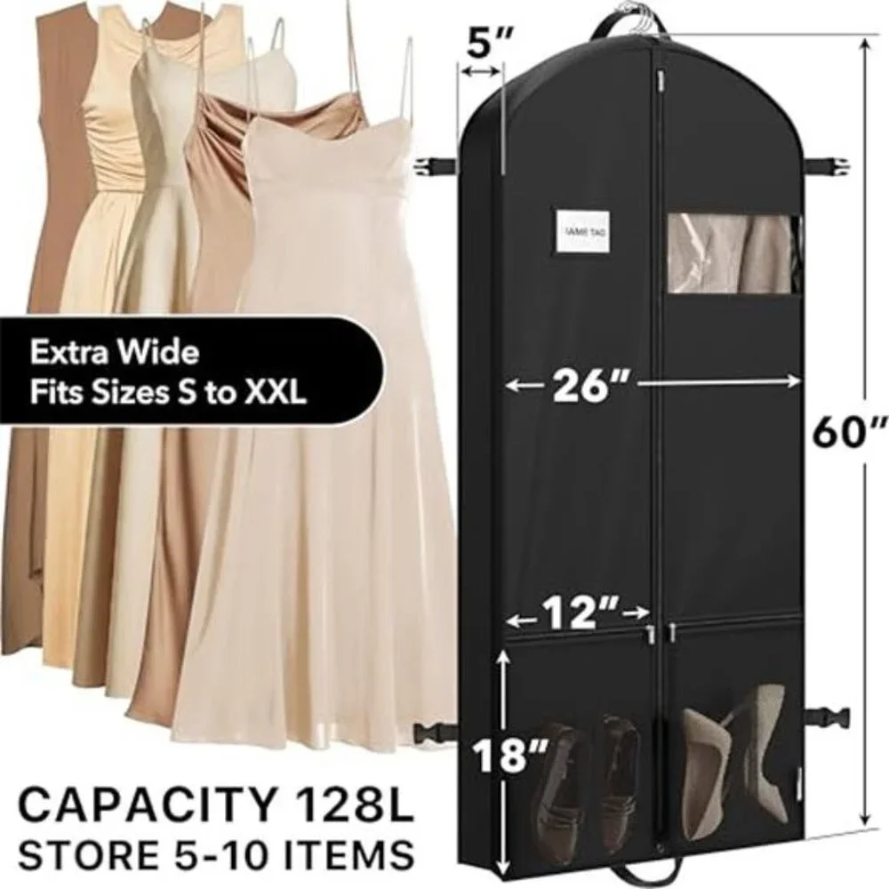 Travel Garment Bag 60 Inch Suits Dresses Coats Tuxedos Heavy Duty Polyester